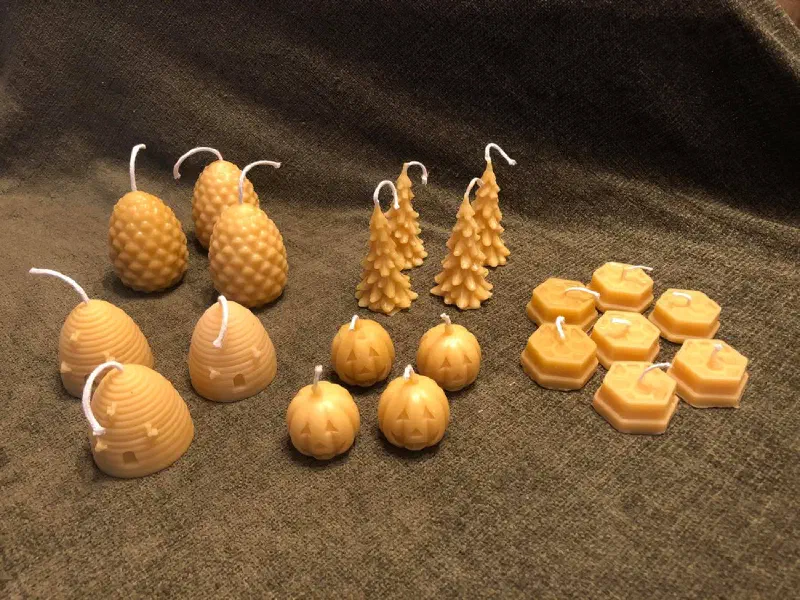 A range of handmade beeswax candles